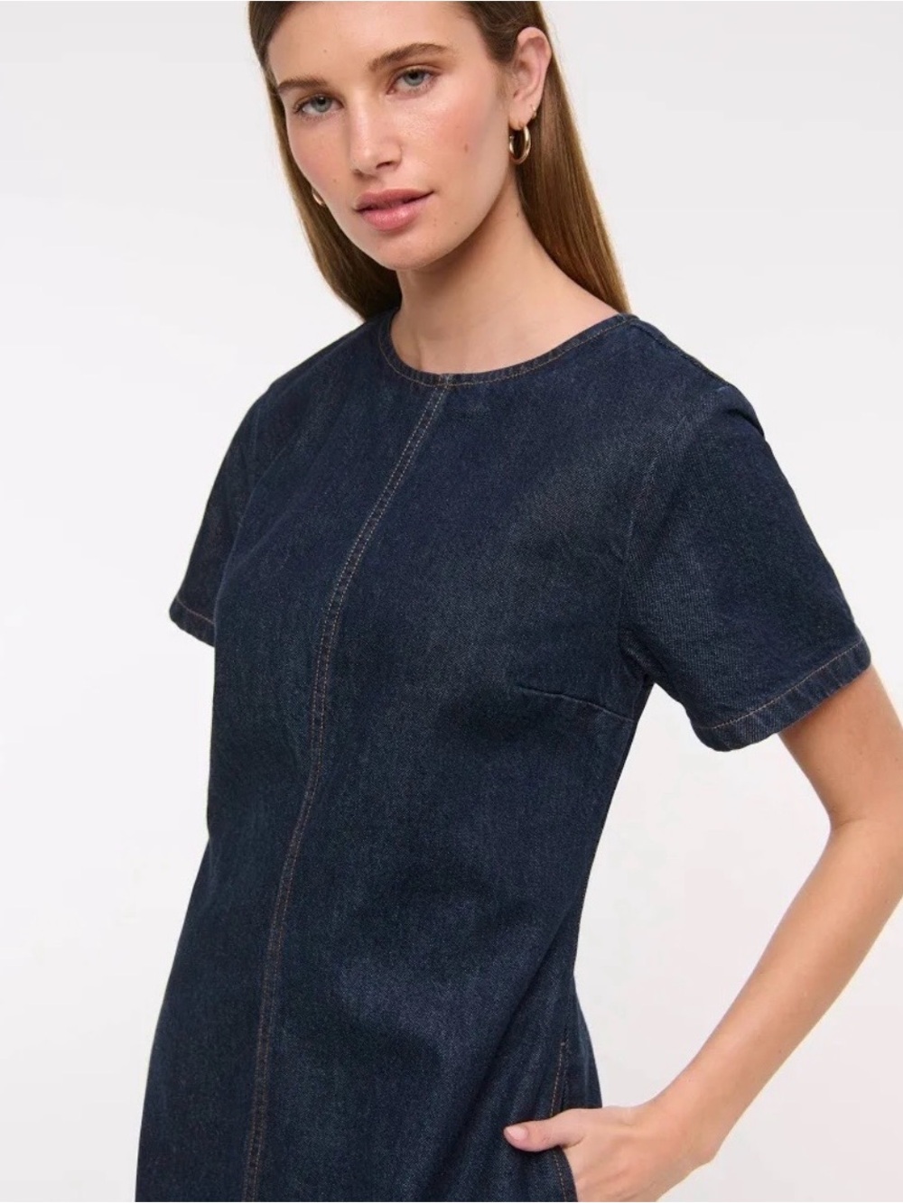 Abercrombie&Fitch Short Sleeve Crew Neck Dark Denim Shift Dress with Zipper Back